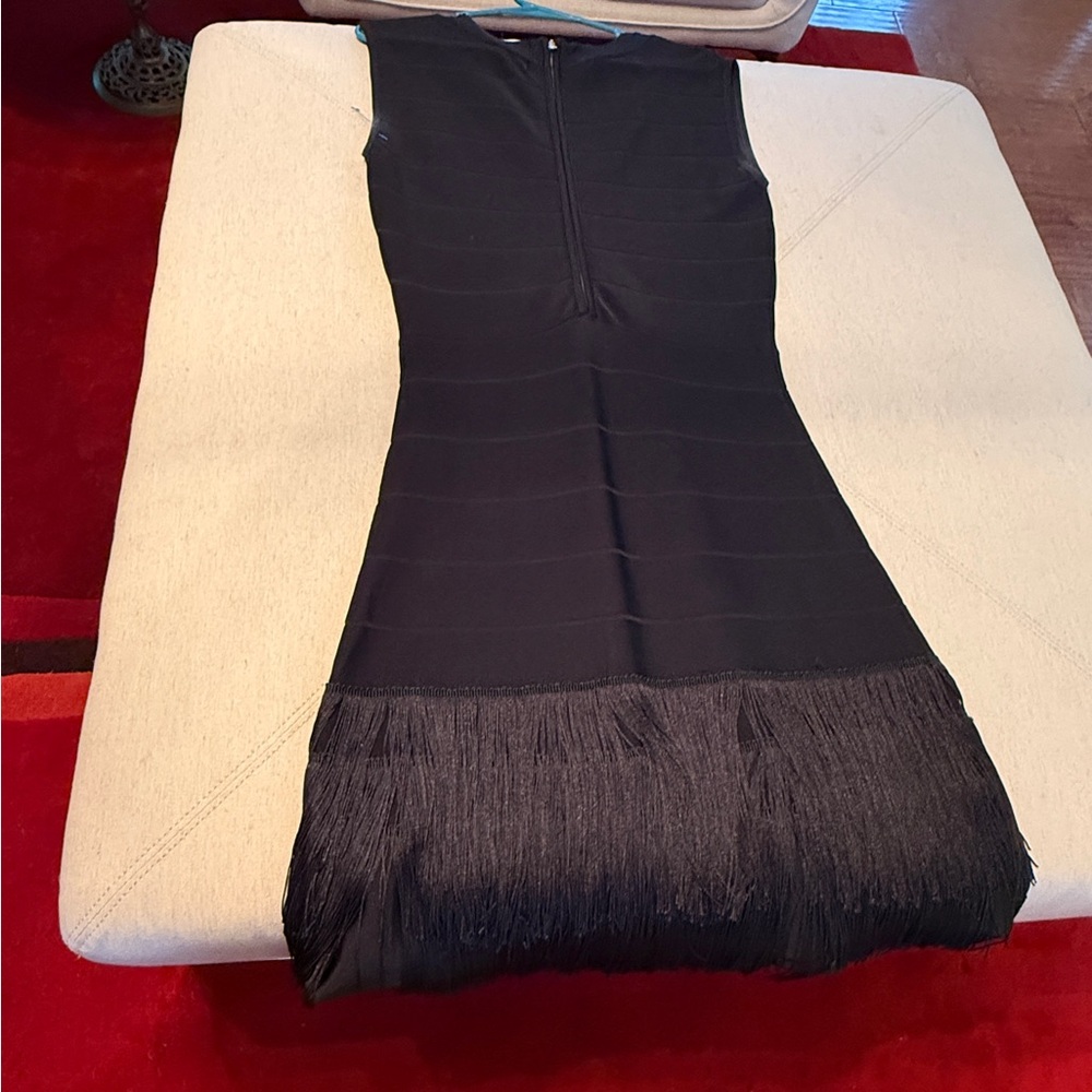 Venus Bandage Black Fringe Cocktail Dress - Sz 8 / EUR 40 - Picture 2 of 12
